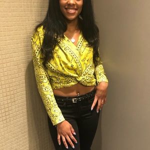 Long Sleeve Crop Top - Yellow Bandana